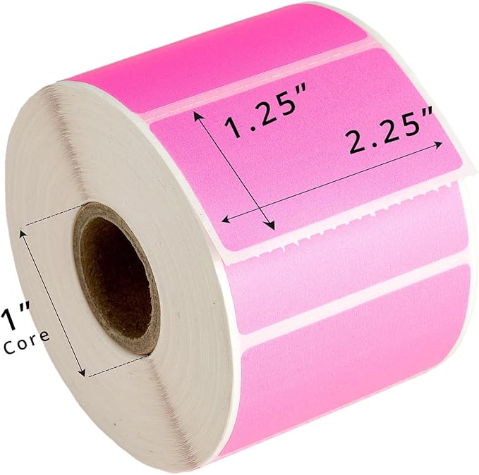 HOUSELABELS 2.25" x 1.25" Pink Address Labels on 1" Core Compatible with Zebra and Rollo Printers, 10 Rolls / 1,000 Labels per Roll