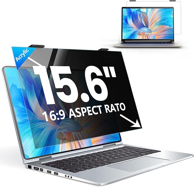 GUDTEKE Laptop Privacy Screen 15.6 inch, 9H Hanging Privacy Screen for Laptop for 16:9, Acrylic HD Eye Protection Anti Glare Blue Light Laptop Screen Privacy Filter