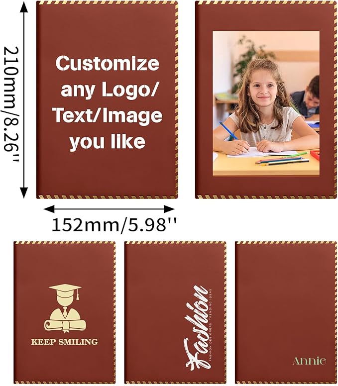 Vebermo Custom A5 Personalized Notebook with Your Logo Text PU Leather Customizable Notebook Daily Journals For Writeing-200 Lined Pages(Blue)