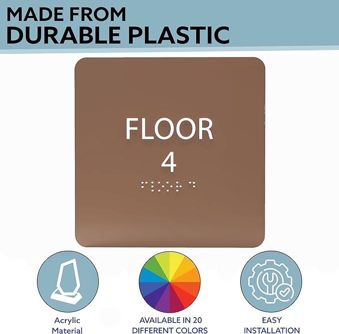 Navy ADA Floor 4 Sign with Braille – Made from Durable Acrylic and Ready to Mount