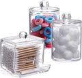 Tbestmax Plastic Qtips Holder Bathroom Container, 10/7 OZ Cotton Ball/Swabs Dispenser, Apothecary Jar Organizer for Storage 3 Pcs