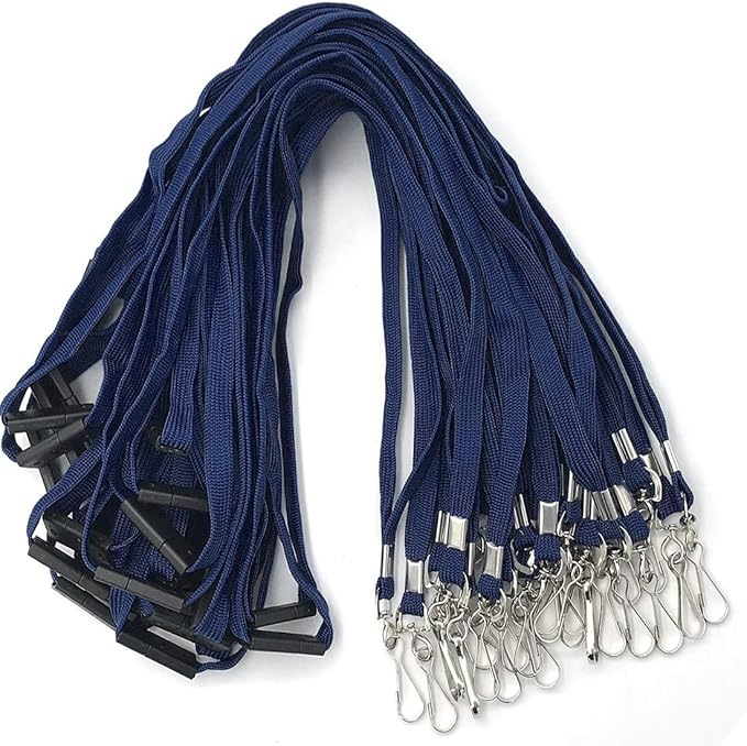 Bird Fiy Lanyards Safety Black Lanyards Neck Flat Premium Breakaway Badge Lanyard with J-Hook for ID Nametag Badge Holder (Navy Blue, 25 PCS)