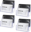 Uniclife 4 Pack Acrylic Business Card Holder for Desk 2 Slots Clear Business Card Display Stand for Men & Women Desktop Business Card Organizer Card Stand for Office Home Exhibition, 120 Card Capacity