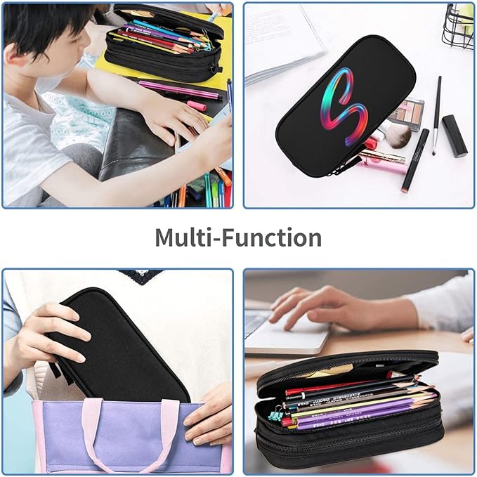 Pazacon Cute Initial Pencil Case for Kids Students, Large Capacity Pencil Pouch for Boys Girls, Letter Design Pencil Box Pen Bag Office Stationery Organizer, Rainbow Letter S