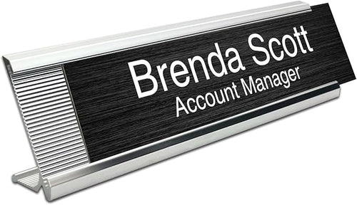 10 Pack 2" x 8" Aluminum Desk Name Plate Holder, Office Name Plate Holder for Desks, Desk Sign Holder for Office Conference, Meeting Room or Other Business Event (Silver)