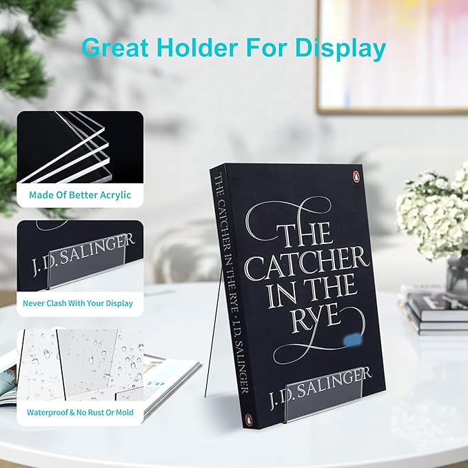 Boloyo Acrylic Book Stand with Ledge,6PC 4 Inch Clear Acrylic Display Easel Transparent Display Stand Holder Tablet Holder for Displaying Books,Magazine,Plate,Pictures,Artworks, CDs
