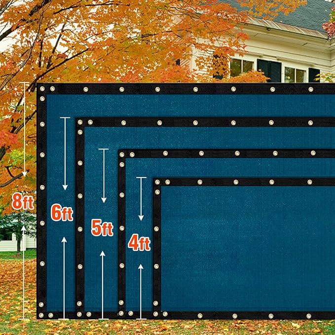 iCover 6x12ft Privacy Screen Fence, Outdoor Fencing Panels, Garden Windscreen Mesh Shade Sail Net Barrier, Include Reinforced Bindings and Brass Grommets Cable Zip Ties, Blue