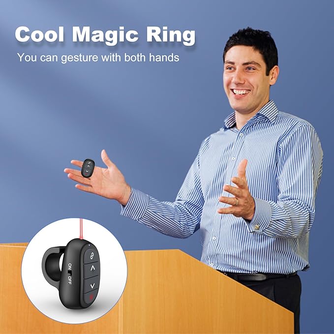 Presentation Clicker PowerPoint Wireless Presenter Remote: Laser Pointer Computer Clickers, Hyperlink Finger Ring Project Power Point PPT Clicker for Mac Laptop Office, Slideshow Google Slide Advancer