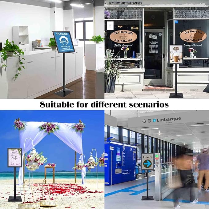 Golemas Sign Stand for Display, 11lbs Integrated Rod Heavy Duty Pedestal Floor Signage Stand Holder, for Outdoor or Indoor Advertising (8.5 x 11, Black, 3Pack)