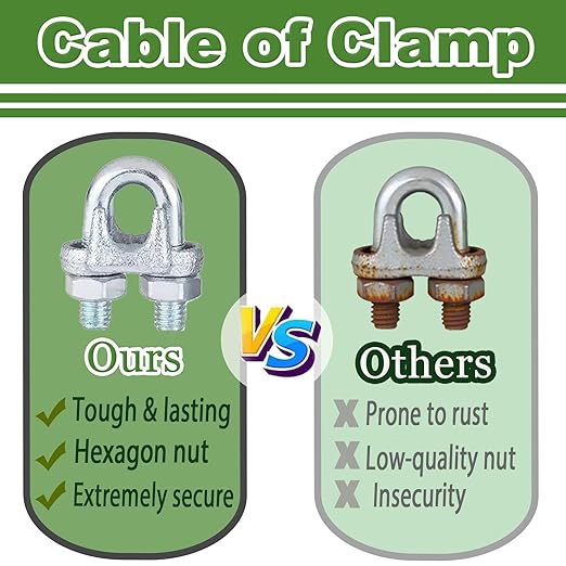 30PCS 1/4" Galvanized Zinc-Plated Wire Rope Cable Clamp Clips, M6 Wire Cable Clampswith U-Bolt Saddle Fasteners for Secure Rigging & Marine Use