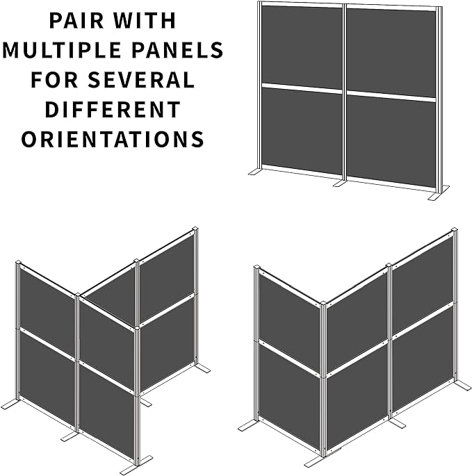VIVO T-Shape Modular Corner Wall System, 4 Panels, Modern Professional Office Cubicle Dividers, Freestanding Privacy Screen, 66 inches High, Dark Gray, PP-MWS63D-T