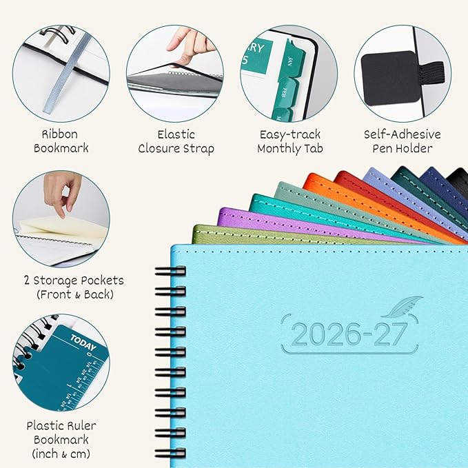 BEZEND Monthly Planner 2026-2027 (Spiral-7" x 9") 2 Year Calendar Book with Note Pages - Jan 26 to Dec 27-120 GSM Paper, Inner Pockets, Laminated Tabs, Vegan Leather Softcover - Orange