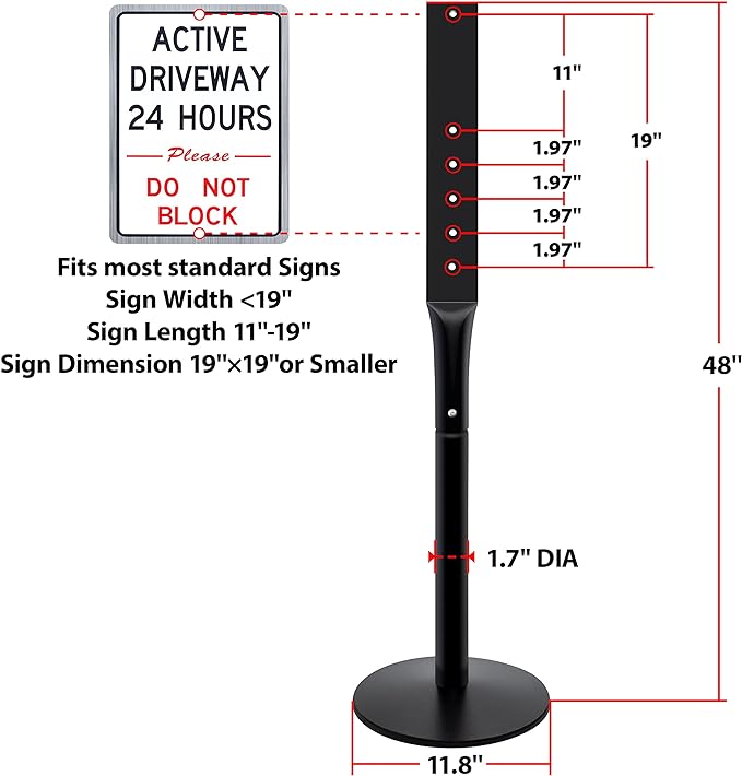VAIIGO Heavy Duty Parking Sign Base Cast Iron 48" Parking Sign Post, Heavy Duty Cast Iron Sign Holder Base, Movable Sign Stand Suitable for Hanging Warning, Notice, Guiding Sign Display Stand (Black)