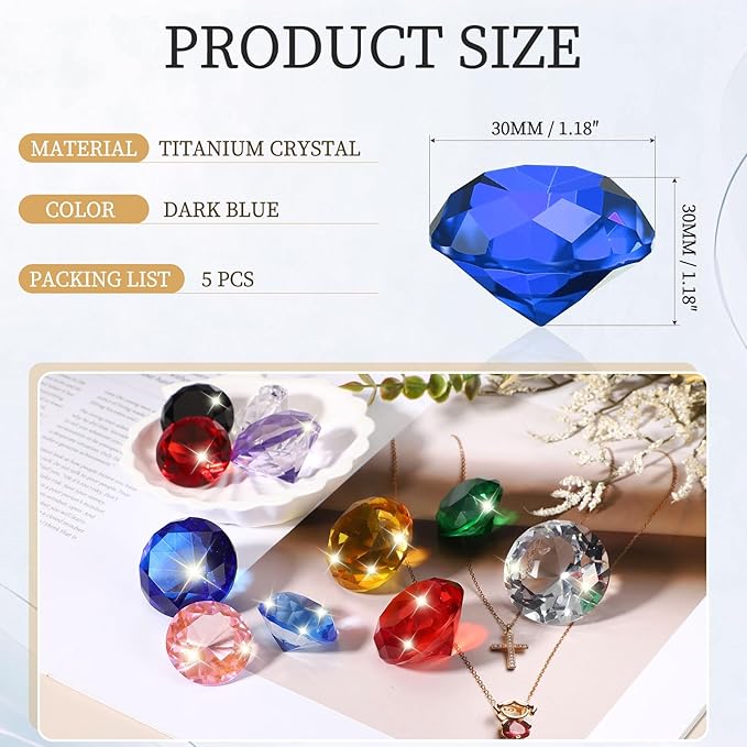 PATIKIL 5 Pcs Diamond Crystal Paperweight, 30mm / 1.18 Inch Crystal Paperweight Paper Weight for Home Office Desktop Table Decor Wedding Party Jewelry Ornaments, Dark Blue