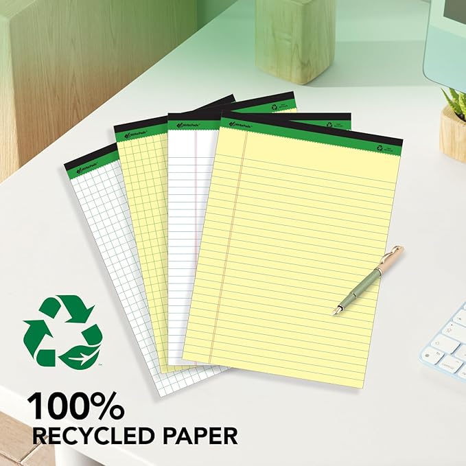 KAISA Graph Paper Legal Pads Writing Pads Recycled Paper 8.5"x11.75" Quad Ruled 4x4 Perforated 50 sheets/pad Grid Paper Yellow Notepads Writing Tablet For Office Supplies (Canary 6pad, 8.5x11.75'')