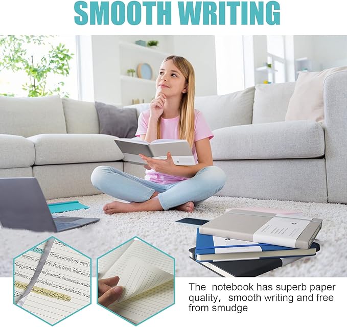EMOMAS Lined Journal Notebook – Hardcover Notebook for Men & Women – Journals for Writing, Work, School, Home & Daily Notes, 160 Pages – Medium A5, 5.7"x8", 100 gsm Thick Paper (Grey)