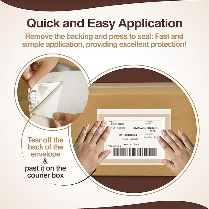 Shipping Label Sleeves - 3.12 Mil Thick 500 Pack 9.5'' x 12'' Strong Adhesive Back for Secure Package Labelling Fit for 8.5'' x 11'' Letter Size Paper, WaterProof and Durable