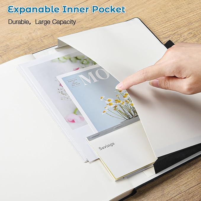 College Ruled Notebook, A4 Hardcover Leather Notebook for Work, Lined Notebook Journal for Women, Men, 192 Thick Paper, 8.5" x 11", Large Notebook with Pockets, Professional Business Notebook, Navy