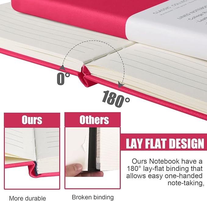 EMOMAS Lined Journal Notebook, 10Pack Hardcover Notebook for Men & Women – Journals for Writing, Work, School, Home & Daily Notes, 160 Pages – Medium A5, 5.7"x8", 100 gsm Thick Paper (Rose Red)