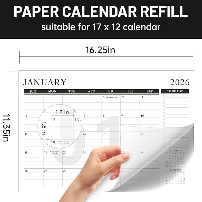 Yoment Desk Calendar Refill 2026-2027, Jan 2026-Dec 2027, Large 10"x16" Monthly Planner with to-do Lists 24 Months Calendar for Office School Home, Black