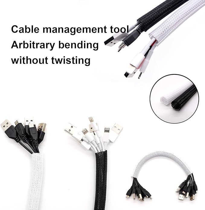 QCSIW 25ft - 1/2 inch Cord Protector, Split Sleeve Cable Management, Heavy Duty Wire Loom Tubing for Power Cords/USB/Audio Video – Pet Proof Chew Resistant Sleeving - Black