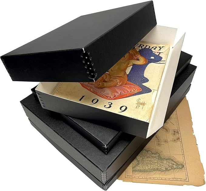 Lineco Museum Archival Storage Box, 16.75x20.75x3 in. Drop Front Design. Acid-Free with Metal Edge. Organize Photos, Pictures, Prints, Documents, Crafts, DIY. Black, 6 Pack
