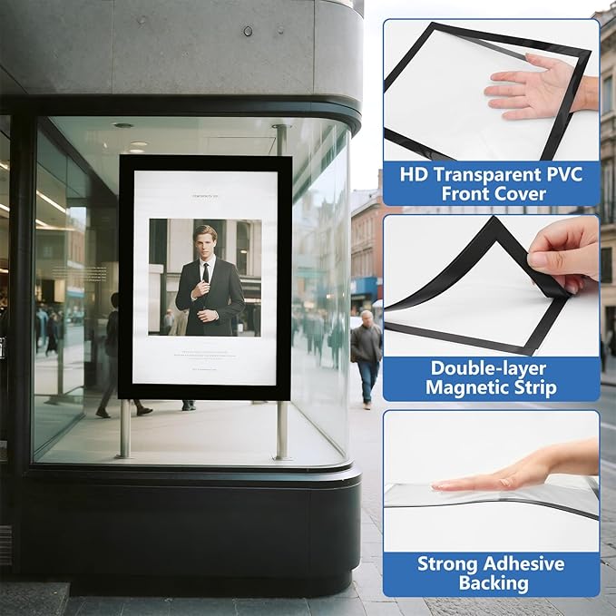NUITPY 50 Pack Magnetic Sign Holder, 8.5in x 11in Self Adhesive Wall Mount Magnetic Document Holder, Magnetism Border Sign Holder with Transparent PVC Front Cover