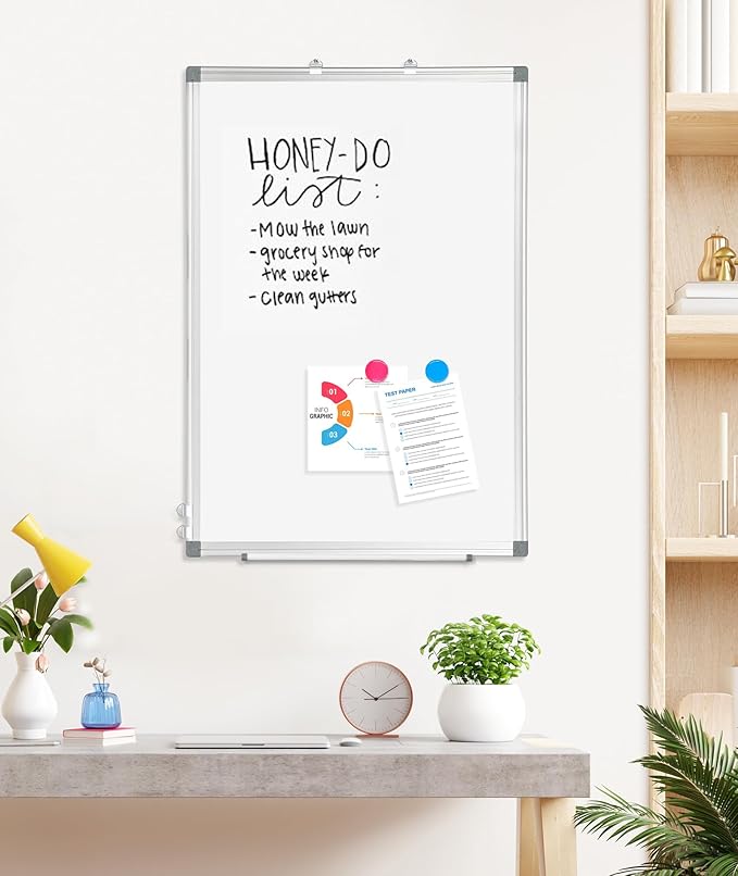 AMUSIGHT Double-Sided Magnetic Whiteboard, 30" x 20" Dry Erase Board, Aluminum Frame White Board for Wall, Hanging Mounting White Board Dry Erase Marker Board with 4 Markers, 1 Pen Tray