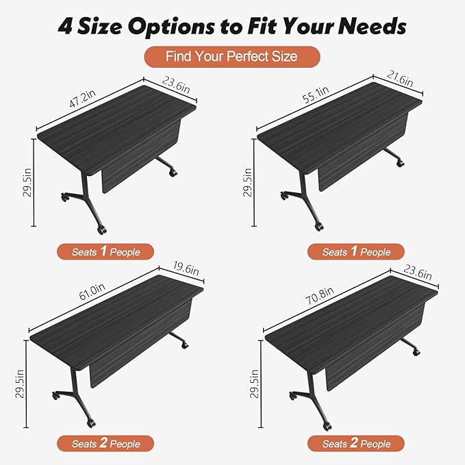 Goakwwuz Conference Room Table, Folding Conference Tables,Thicken Grey Tabletop,Flip Top Wooden Seminar Meeting Room Table for Conference Room Offices (8, BlackWoodGrain, 47.2“)