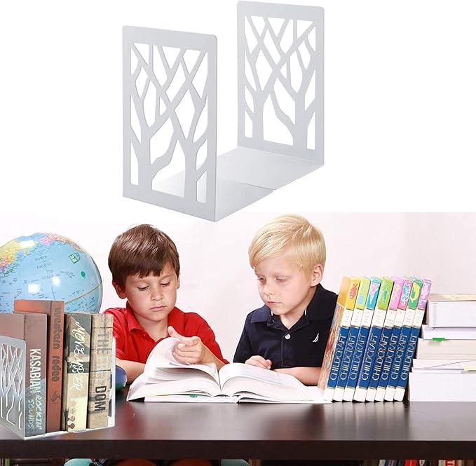 MSDADA Bookends, Book Ends for Shelves, Bookends for Office, Book Ends for Heavy Books, Book Shelf Holder Stand Home Decorative，Metal Bookend Supports, Book Stoppers, White(8 Pairs)