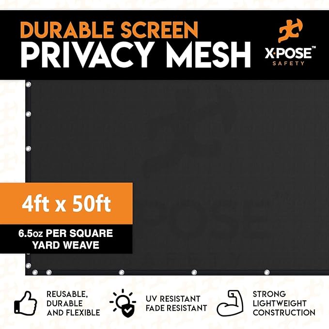 Xpose Safety Privacy Fence Screen 8’ x 50’ (36 Pack) – Bulk Half Pallet – Heavy Duty Black Mesh with 90% Visibility Block, UV Protection – Includes Cable Ties for Garden, Yard, Nursery, Kennel,Dog Run