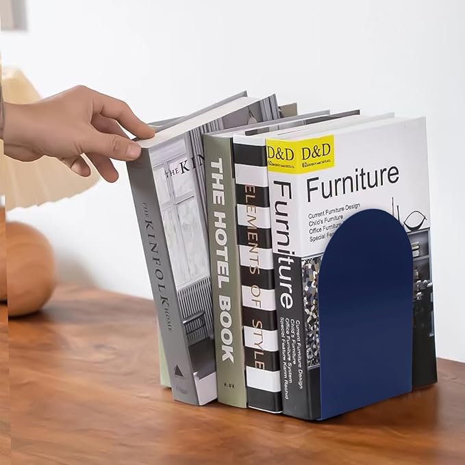 Lulonpon 6 Pieces Book Ends, Bookends, Books Stand, Metal Bookend for Shelves, Blue Book Ends for School, Library, Desktop Organizer