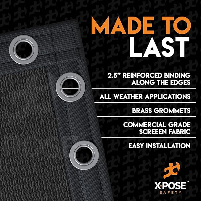 Xpose Safety Privacy Fence Screen 6’ x 50’ (36 Pack) – Bulk Half Pallet – Heavy Duty Black Mesh with 90% Visibility Block, UV Protection – Includes Cable Ties for Garden, Yard, Nursery, Kennel,Dog Run