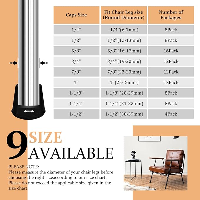 VOCOMO 3/4" Round Rubber Chair Leg Tips Caps, Chair Leg Floor Protectors Furniture Legs Caps Non Slip Reduce Noise for Hardwood Floors (Black, 12 Pack)