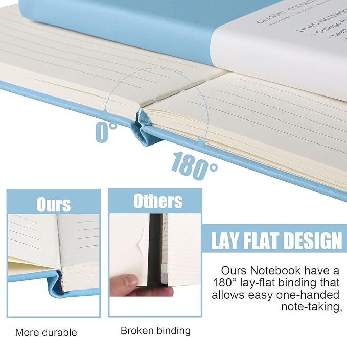 EMOMAS Lined Journal Notebook – Hardcover Notebook for Men & Women – Journals for Writing, Work, School, Home & Daily Notes, 160 Pages – Medium A5, 5.7"x8", 100 gsm Thick Paper (Sky Blue)