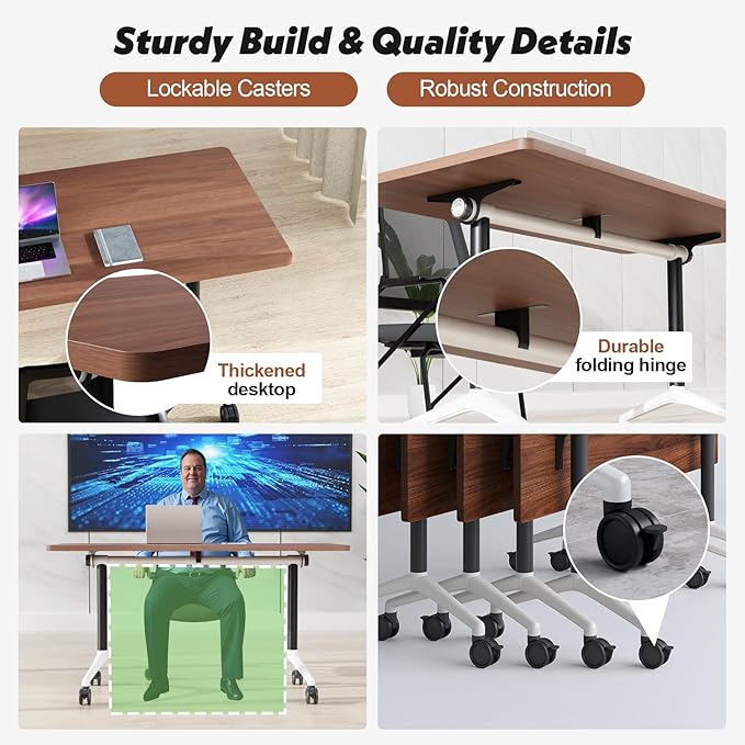 Goakwwuz Conference Room Table, Folding Conference Tables,Thicken Grey Tabletop,Flip Top Wooden Seminar Meeting Room Table for Conference Room Offices (8, Walnut, 61.0“)