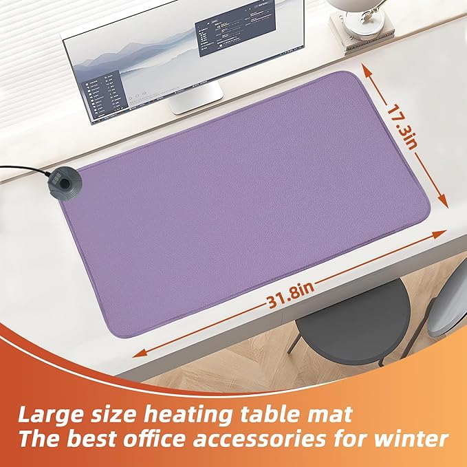 MyPlace Heated Mouse Pad - Heated Desk Mat with 8 Levels Heating & 3 Hours Auto Shut-Off - 31.8”x 17.3”Large Safe Desk Mat Hand Warmer for Home Office Work (Light Purple)