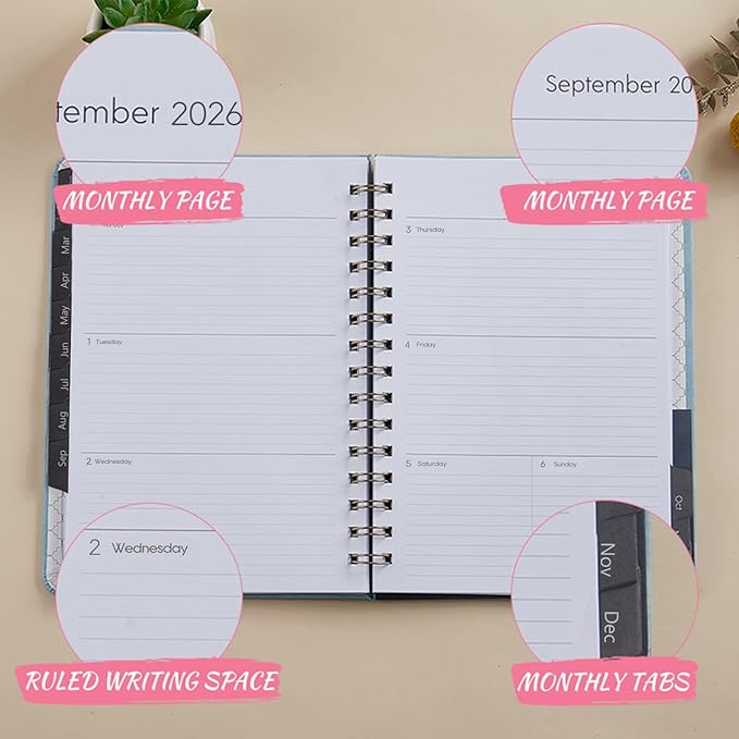 2026 Planner - Weekly and Monthly Planner 2026, Jan 2026 - Dec 2026, 6.4" x 8.5", Daily Planner Calendar Planner with Monthly Tabs, Elastic Closure, Pocket, Notes, Faux Leather Cover Yearly Agenda(Red)