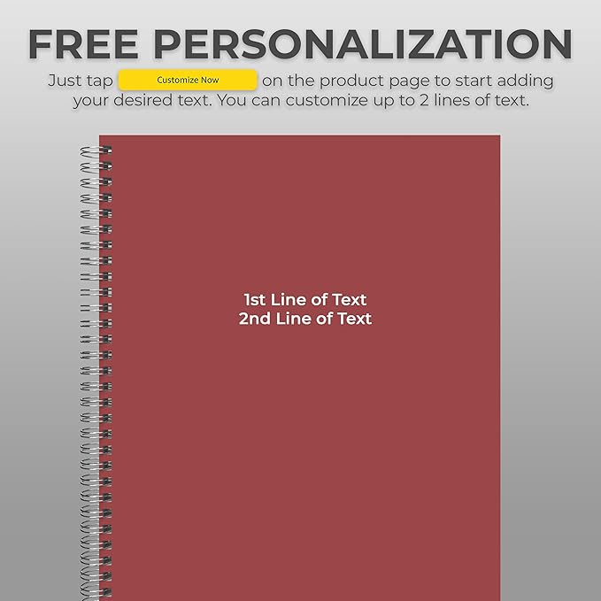 Custom Spiral Notebook Journals with Professional Colored Covers - 6 Pack of 8.5" x 11" – College Ruled, Hard Cover, 50 Sheets Per Book – For Journaling, Office, School Supplies, etc.