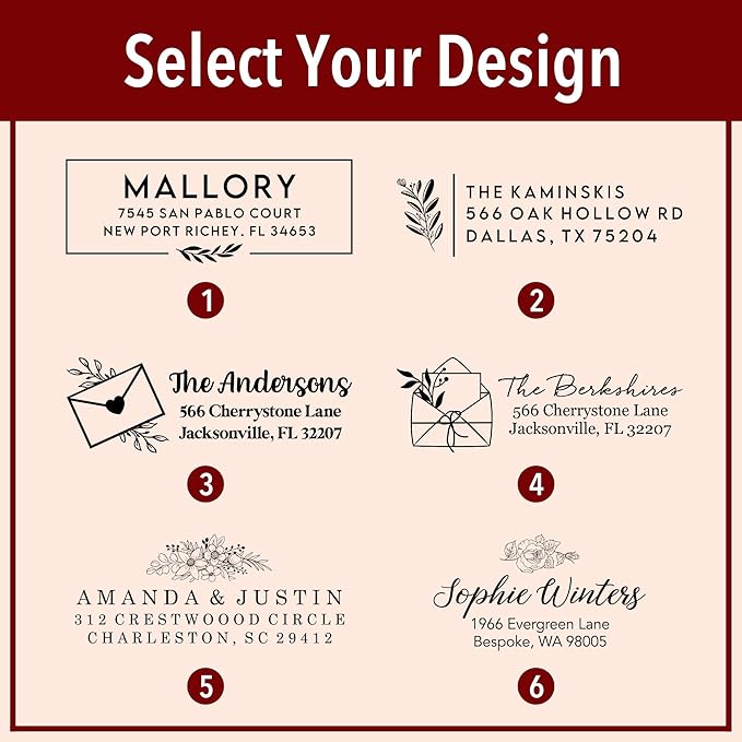 Custom Floral Address Stamp | Choose from 12 Designs | Multiple Ink Color Options | Envelope Return Address Stamp for Couple or Family (Design 10, Extra Large)