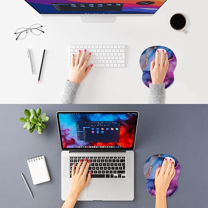 ITNRSIIET Ergonomic Mouse Pad with Comfort Gel Wrist Rest, Non-Slip PU Base, Smooth Textured Surface, Reduces Hand Fatigue & Wrist Pain, 8.7 x 7.2 Inch for Office Gaming Home, LiquidGold
