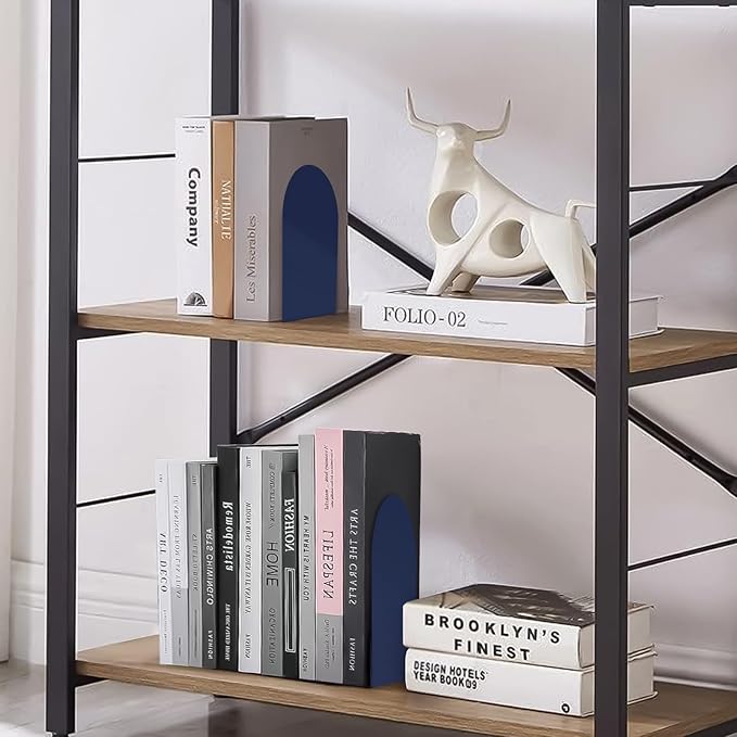 Lulonpon 4 Pieces Book Ends, Bookends, Books Stand, Metal Bookend for Shelves, Blue Book Ends for School, Library, Desktop Organizer