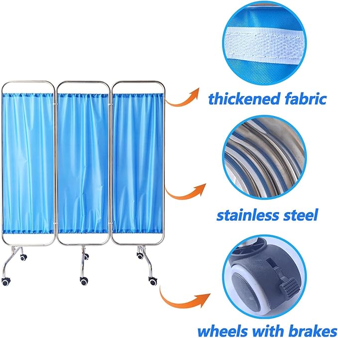 Portable Medical Privacy Screen, Medical Privacy Screen on Wheels, Rolling Medical Room Divider for Hospitals Clinics Bedrooms Beauty Salon (Blue, 4 Panel)