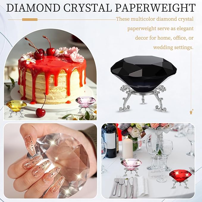 PATIKIL Diamond Crystal Paperweight, 80mm / 3.15" Crystal Paperweight Paper Weight with Silver 19 Metal Base for Home Office Desktop Table Decor Wedding Party Ornaments, Black