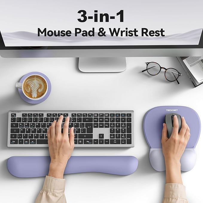TECKNET Gel Mouse Pad Set with Wrist Rest and Keyboard Wrist Rest, Ergonomic Mousepad Rests with Non-Slip PU Base for Pain Relief, Computer, Laptop, Office & Home