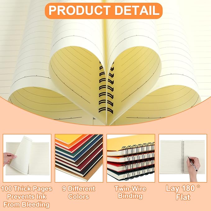Yahenda Spiral Notebook Bulk A5 College Ruled Journals Notebooks Lined 8.3 x 5.5 Inch Note Books Composition Writing Thick Paper Notebook for Office Business School Gifts Supplies(Assorted Color, 54