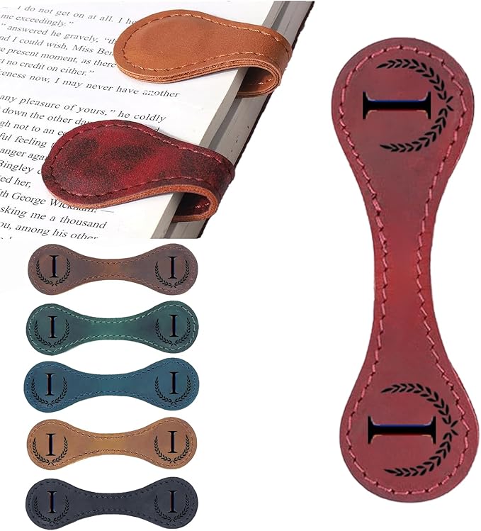 Personalized Magnetic Leather Bookmark, 26 Letters Custom Leather Bookmarks, Handmade, Leather Magnetic Bookmark for Book Lovers Readers Women Kid(Red，I）