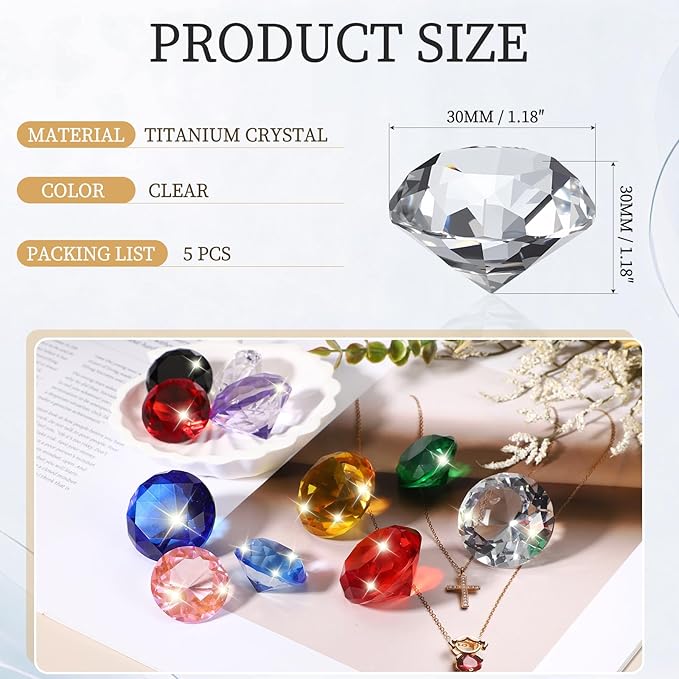 PATIKIL 5 Pcs Diamond Crystal Paperweight, 30mm / 1.18 Inch Crystal Paperweight Paper Weight for Home Office Desktop Table Decor Wedding Party Jewelry Ornaments, Clear
