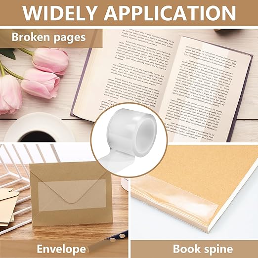 Qyueyue 3 Inch Clear Book Repair Tape, 16.5 Ft Strong Adhesive Binding Tape for Textbook Spine, Photo Album, Archival Safe Library Repair Supplies, Invisible Mending Tape
