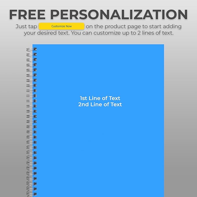 Custom Spiral Notebook Journals with Classic Colored Covers - 6 Pack of 8.5" x 11" – College Ruled, Hard Cover, 50 Sheets Per Book – For Journaling, Office, School Supplies, etc.
